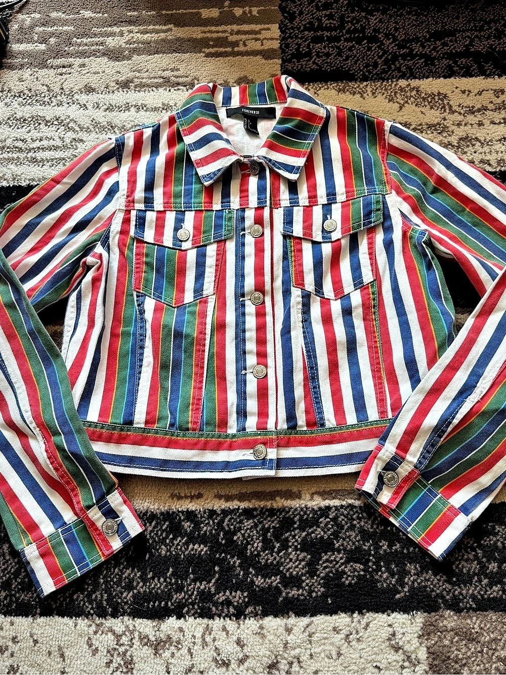 Forever 21 Striped Denim Jacket in Multi Large